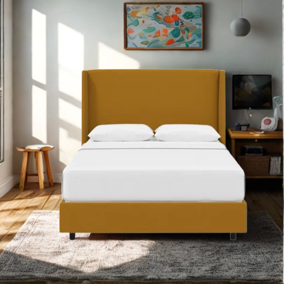 Cozy and Sleek Modern Queen Size Upholstered Wingback Bed