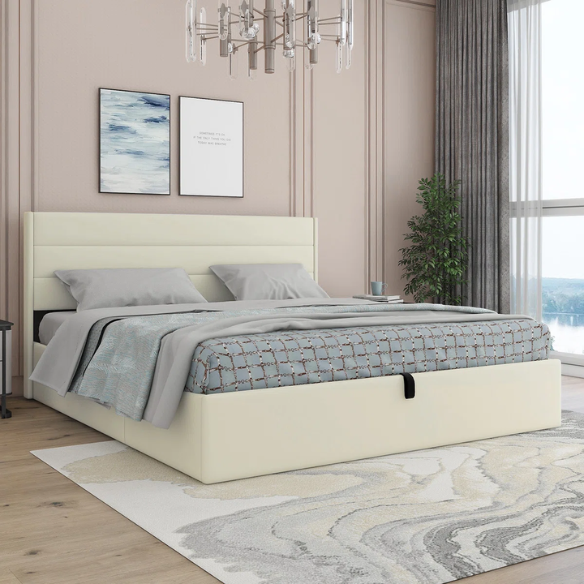 Elegant Hydraulic Lift Upholstered Storage Bed with Wingback Headboard, Velvet Fabric, Button-Tufted Detailing, and Ample Under-Bed Storage for Bedding and Seasonal Items