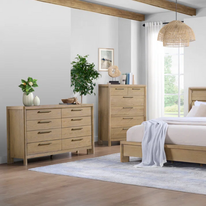 Sand Dune Queen Bedroom Set – Coastal-Inspired Panel Bed, Dresser, 2 Nightstands, and Chest with Rustic Charm