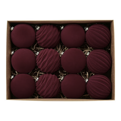 Burgundy Velvet Christmas Ball Ornament Set – 9-Piece Luxury Holiday Décor (10 cm / 3.94 in)