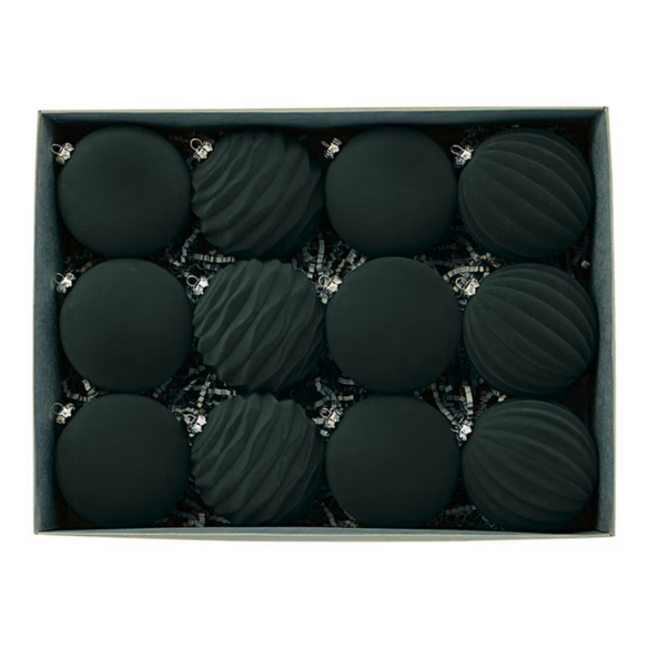 Dark Green Velvet Christmas Ball Ornament Set – 9-Piece Luxury Holiday Décor (10 cm / 3.94 in)