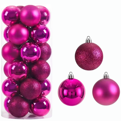 Fuchsia Pink Christmas Ball Ornaments – 24-Piece Set, Shatterproof Holiday Decorations (Available in 3 cm, 4 cm, and 6 cm)