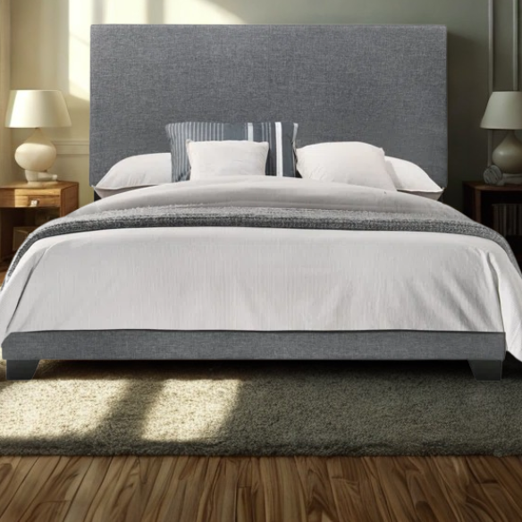King Size Upholstered Standard Storage Bed with Simple Panel Headboard – Minimalist Design with Foam-Padded Comfort and Neutral Upholstery