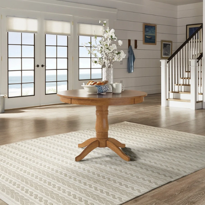Round Pedestal Base Dining Table – Vintage Farmhouse Style with Distressed Finishes, Compact Design for Small Spaces, Timeless Classic Elegance
