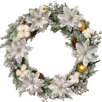 Silver Glitter Poinsettia Christmas Flowers – Elegant Artificial Holiday Décor (5 Pieces)
