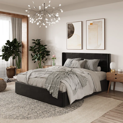 Luxurious Velvet Upholstered Hydraulic Lift-Up Storage Platform Bed – Full/Double Size with Sleek Design & Maximized Space