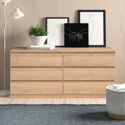 Versatile 60.5" 6-Drawer Double Dresser with Smooth Metal Glides and Clean-Lined Silhouette