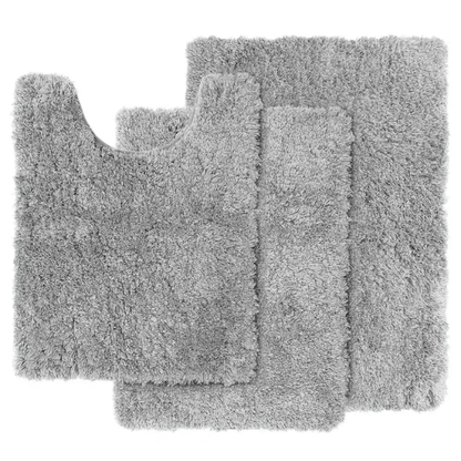 Light Grey Shaggy Bath Rug Set – Ultra-Soft Microfiber Non-Slip Bathroom Mat with Rubber Backing (2 or 3-Piece Set)
