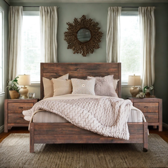 Rustic Wooden 3-Piece Full Double Size Bedroom Set – Charming Design with Sturdy Construction and Natural, Warm Finish
