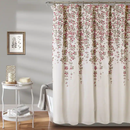 Burgundy, Grey, and White Weeping Flower Shower Curtain – Elegant Floral Bathroom Décor, 72" x 72"