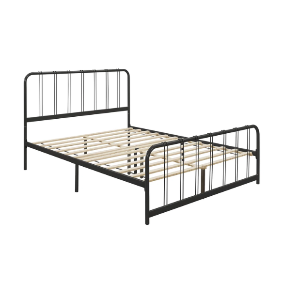 King Size Metal Slat Bed – Modern Minimalist Design with Kiln-Dried Wood Slats for Box Spring-Free Convenience and Versatile Style