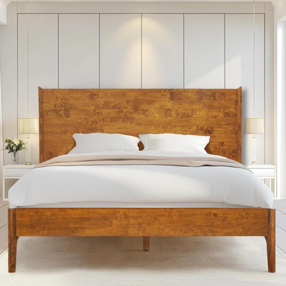 Timeless Solid Wood King Size Bed Frame with Headboard – Scandinavian Platform Design for Effortless Elegance and Comfort