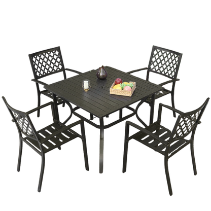 5-Piece E-Coated Metal Outdoor Patio Dining Set with Stackable Chairs – Durable, Comfortable, and Stylish for Your Outdoor Entertaining