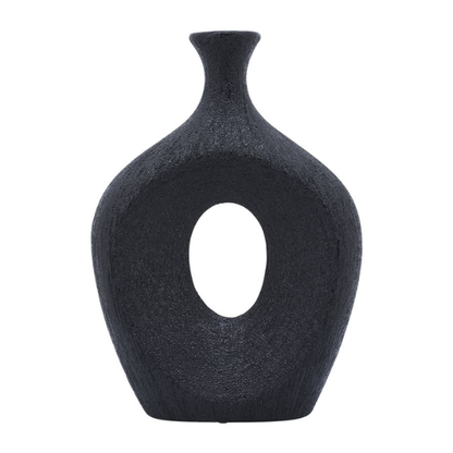 Abstract Sculptural Ceramic Vase with Unique Oval Cut-Out Design – 13" Modern Beaded Accent Vase for Tabletop or Shelf Décor, Ideal for Faux Florals and Statement Styling