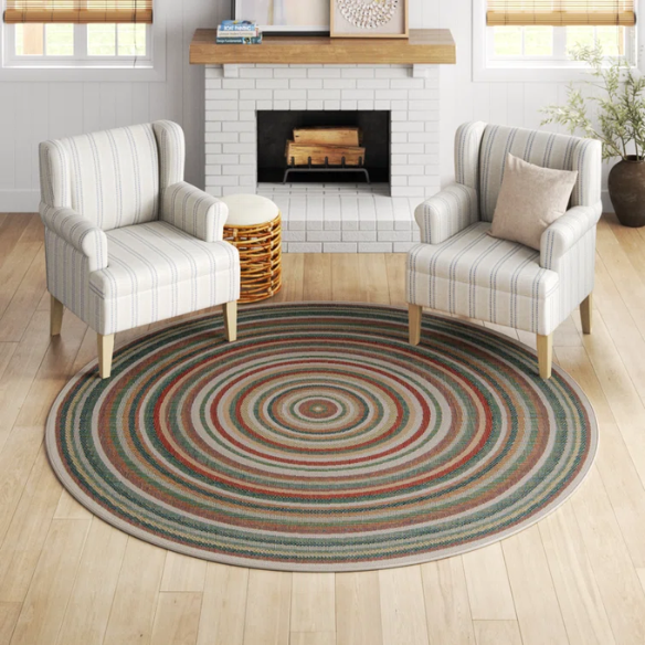 Coastal-Inspired Geometric Rug – Fade & Stain-Resistant, Green & Orange Pattern, Ideal for Indoor/Outdoor Use