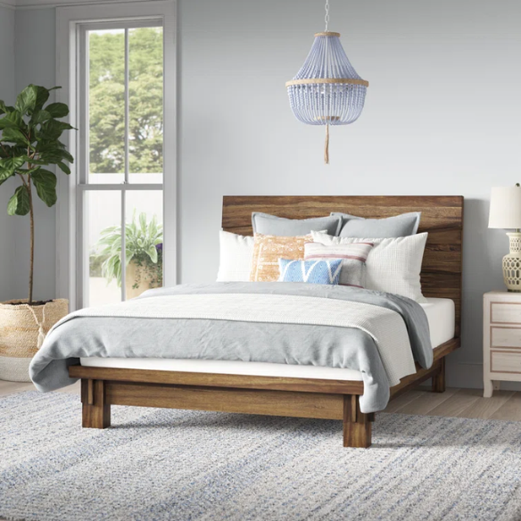 Boho-Inspired Configurable Bedroom Set with Bold Design, Solid Wood Construction, and Wavy Accents - Includes Platform Bed, Nightstand, and 6-Drawer Dresser in Rich Brown Finish