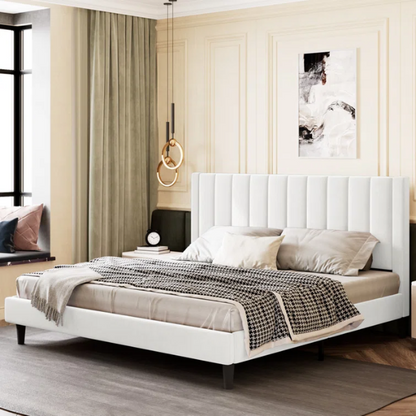 King Size Upholstered Platform Bed with Velvet Headboard, Foam Padding, and Noise-Free Construction for Ultimate Comfort