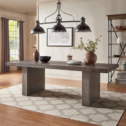 Reclaimed Wood and Concrete Dining Table – Chic, Artisan Crafted Brown Dining Table with Concrete and Hand-Finished Reclaimed Wood Base, Perfect for Modern Dining Spaces