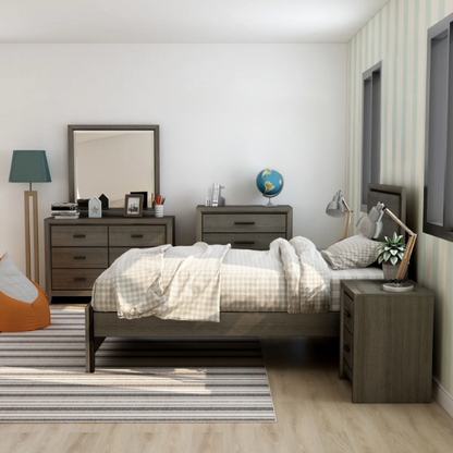 Smoky Grey Wooden Rustic 6-Piece Full Double Size Bedroom Set – Timeless Design with Sturdy Construction and Warm, Vintage Appeal