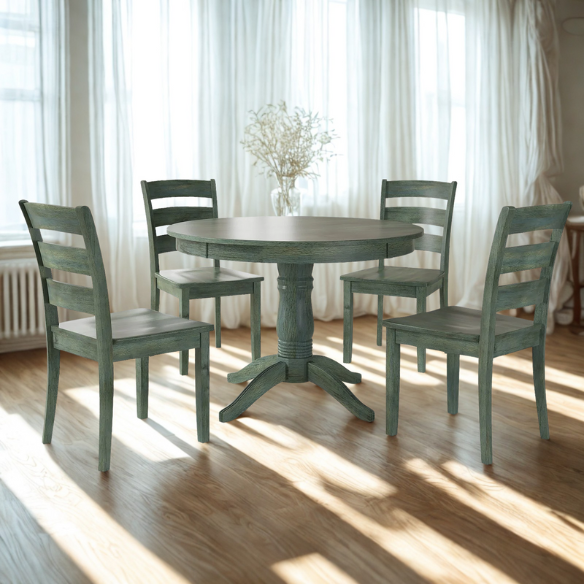 Round Pedestal Base Dining Table – Vintage Farmhouse Style with Distressed Finishes, Compact Design for Small Spaces, Timeless Classic Elegance