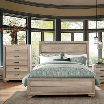 Elegant 4-Piece Rustic Wooden Queen Bedroom Set in Light Brown