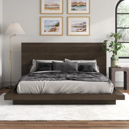 Rustic Mountain Retreat: Solid Wood Platform 4-Piece Bedroom Set – Low-Profile Bed, 9-Drawer Dresser, Nightstand, and Optional 5-Drawer Chest, Crafted from Pine Wood with Warm Finish and Natural Grain Variations for Cozy, Casual Elegance