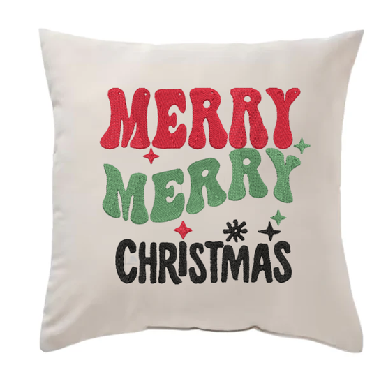 Bring Festive Cheer to Your Home with This Embroidered “Merry Merry Christmas” Holiday Pillow