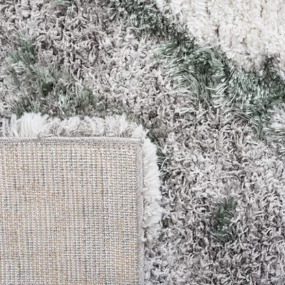 Plush Abstract Green, Grey, and White Pattern Shag Rug