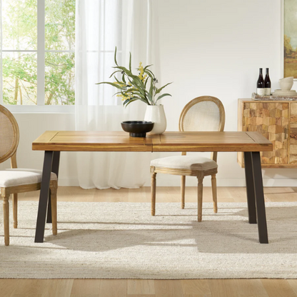 Acacia Wood and Iron 6-Seat Dining Table – Rustic Metal Frame with Natural Stained Acacia Wood Top, Modern Industrial Style for Timeless Appeal
