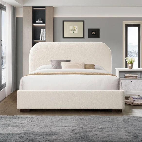 Bouclé Platform Bed with Arched Headboard – Modern Design, Easy Assembly, and Superior Comfort for King Size