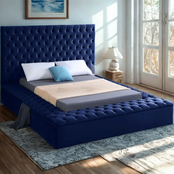 Elegant Velvet Upholstered King Size Platform Storage Bed with Tufted Headboard and Slats