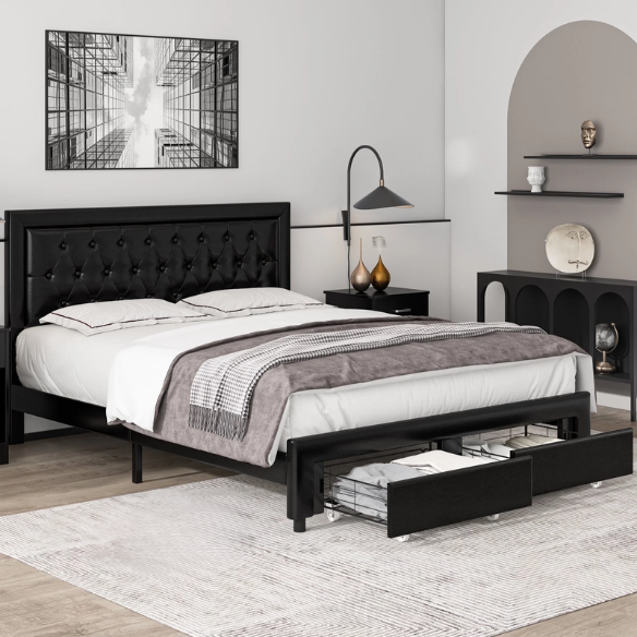Luxurious King Size Velvet Tufted Upholstered Bed Frame with Adjustable Headboard, Button Tufting, and Nailhead Trim – No Box Spring Needed for Superior Support and Comfort