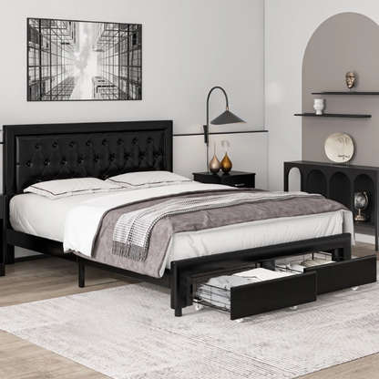 Luxurious King Size Velvet Tufted Upholstered Bed Frame with Adjustable Headboard, Button Tufting, and Nailhead Trim – No Box Spring Needed for Superior Support and Comfort