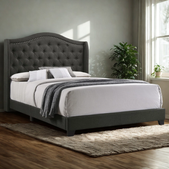 Button Tufted Upholstered Full Double Bed with Panel Headboard Design – Elegant and Comfortable with Premium Upholstery
