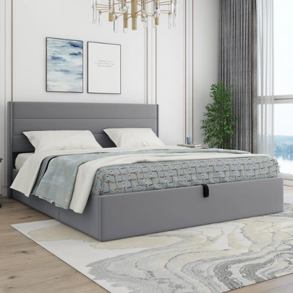 Elegant Hydraulic Lift Upholstered Storage Bed with Wingback Headboard, Velvet Fabric, Button-Tufted Detailing, and Ample Under-Bed Storage for Bedding and Seasonal Items