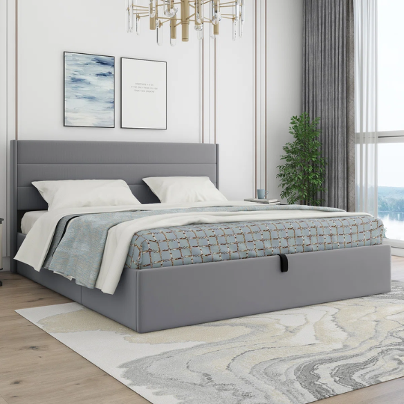 Elegant Hydraulic Lift Upholstered Storage Bed with Wingback Headboard, Velvet Fabric, Button-Tufted Detailing, and Ample Under-Bed Storage for Bedding and Seasonal Items