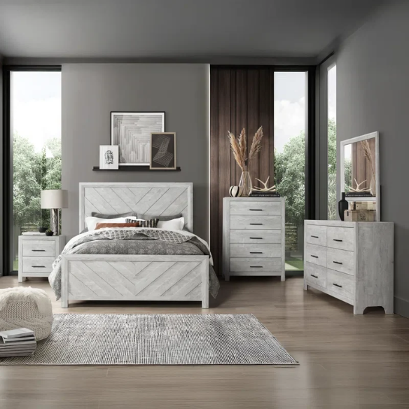 Stylish Light Grey Wooden 5-Piece Twin Bedroom Set: Luxurious Rustic Solid Wood Design