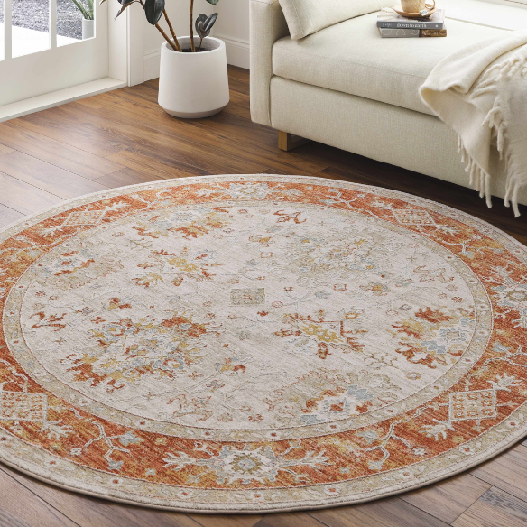 Elegant Oriental Rug – Stain-Resistant, High-Low Pile, Machine Woven with Fringed Detailing