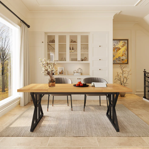 Farmhouse Dining Table for 6-8 People – Rectangular Wood Kitchen Table with X-Shaped Accents, Spacious & Multifunctional for Dining, Office, or Gathering