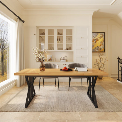 Farmhouse Dining Table for 6-8 People – Rectangular Wood Kitchen Table with X-Shaped Accents, Spacious & Multifunctional for Dining, Office, or Gathering