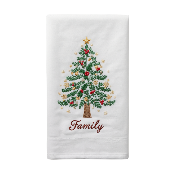 Family Christmas Tree Embroidered Napkin Set
