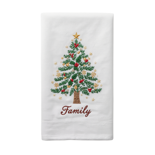Family Christmas Tree Embroidered Napkin Set