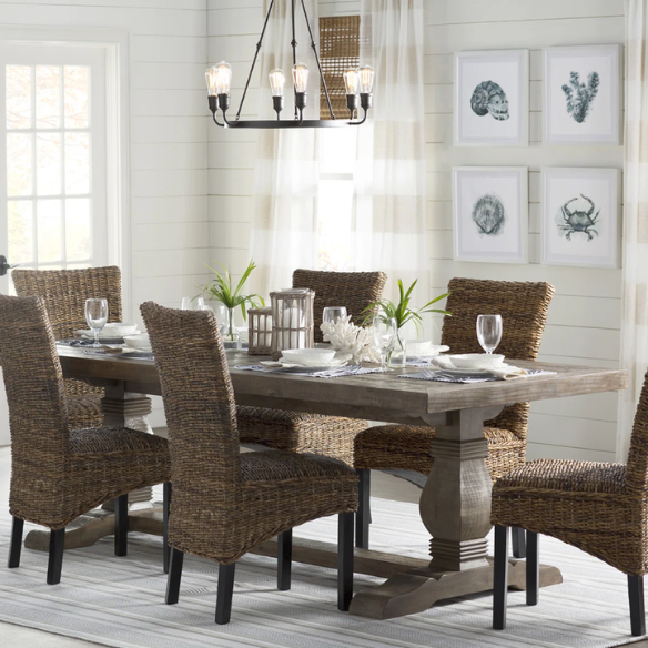 Reclaimed Pine Wood Dining Table – Rustic, Hand-Finished with Weathered Brown Finish, Sturdy and Unique Design