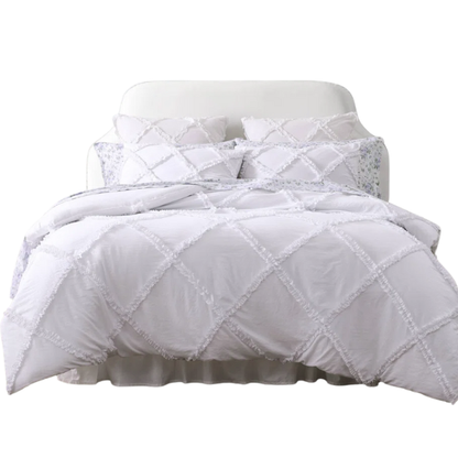 Solid White Reversible Comforter Set – Timeless, Cozy, and Versatile Bedding with Romantic Ruffles