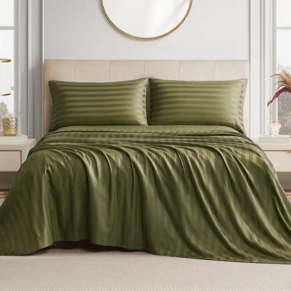 4-Piece Luxury Bed Sheet Set – Fitted & Flat Sheets with Pillowcases | Solid Stripe Bedding for Twin, Full, Queen, King Sizes