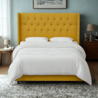 Timeless Upholstered Wingback King Size Bed with Button Tufting and Nailhead Trim