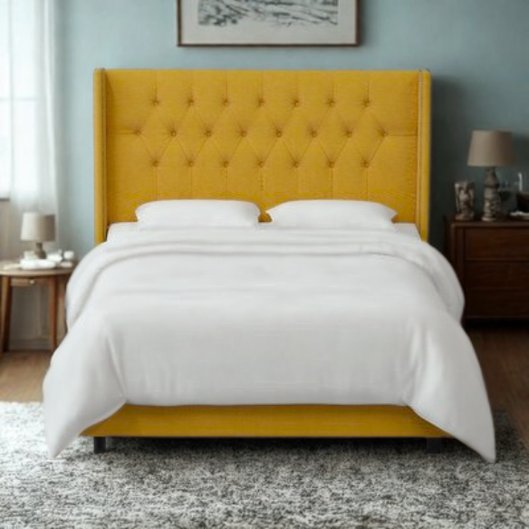 Timeless Upholstered Wingback King Size Bed with Button Tufting and Nailhead Trim