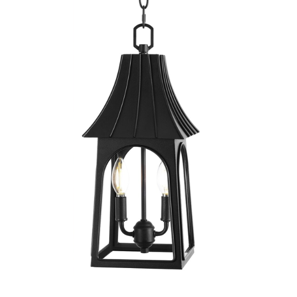 2-Light Black Outdoor Hanging Lantern Fixture with Clear Glass Shade – Modern Industrial Design for Porch, Patio, and Entryway
