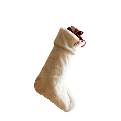 Soft Fabric Christmas Stocking – Cozy, Cotton-Lined Design in Neutral & Green Tones for Timeless Holiday Charm
