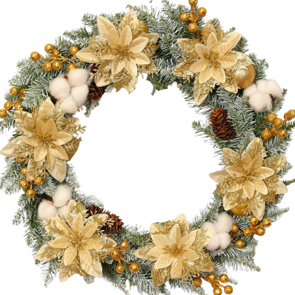Gold Glitter Poinsettia Christmas Flowers – Elegant Artificial Holiday Décor (5 Pieces)